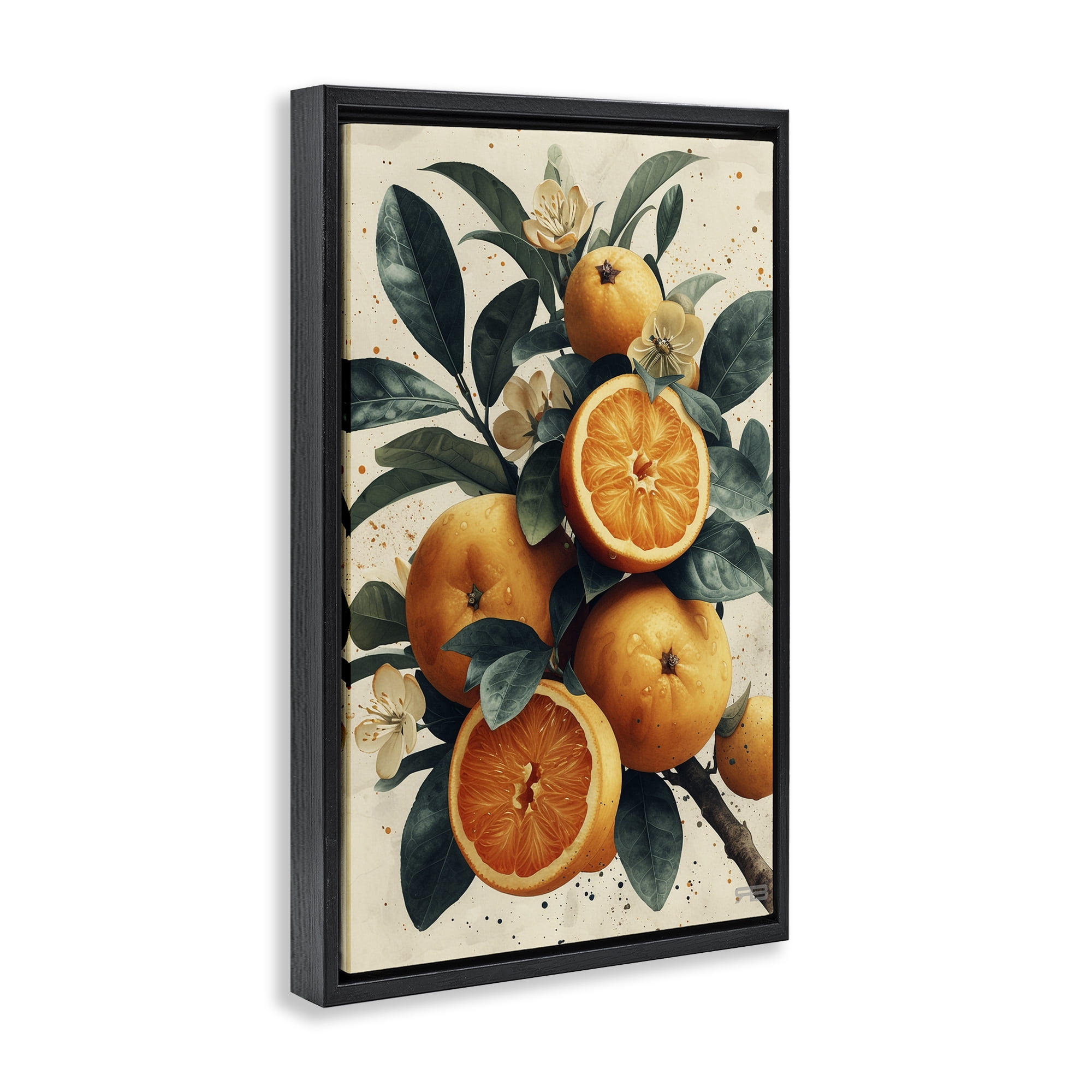 Stupell Industries Vibrant Citrus Branch Food & Beverage Painting Black Floater Framed Canvas Art Print Wall Art, 17 x 25