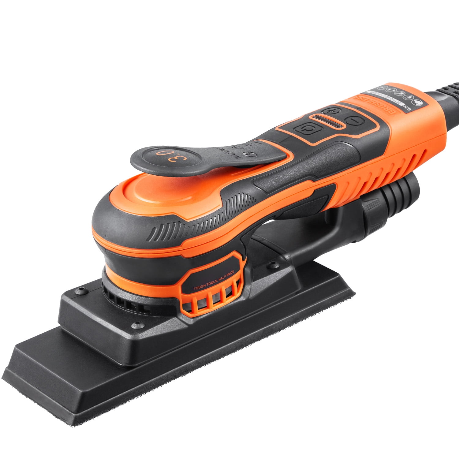 KFFKFF Orbital Sander, 3/8 Sheet 3A EC Brushless Sander, Up to 10000RPM Adjustable Speed Sheet Polishing Sander with 10PCS Sanding Sheets and Dust Extraction Adapter for Carpentry