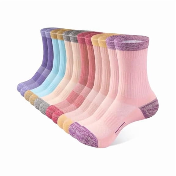 Eryueer Crew Socks for Women Hiking Athletic Running Walking Cushioned Compression Cotton Socks 6 Pairs
