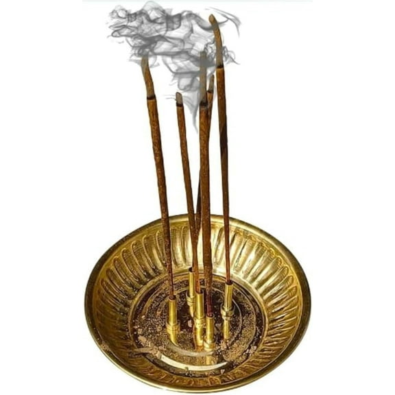 Brass Incense Sticks Holder Agarbatti Stand with Ash Catcher Hold 5 Stick Gift for Home, Gold