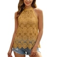 thumbnail image 2 of Halter Tank Tops for Women Summer Sleeveless High Neck Hollow out Lace Boho Dressy Casual Blouse Going out Tops, 2 of 7