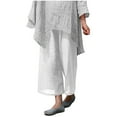 thumbnail image 3 of QUYUON Womens Yoga Capris Ladies' Solid Color Elastic Waist Cotton And Linen Big Casual Pants Yoga Capris Female Capris Style Q974 , White X-Large, 3 of 8