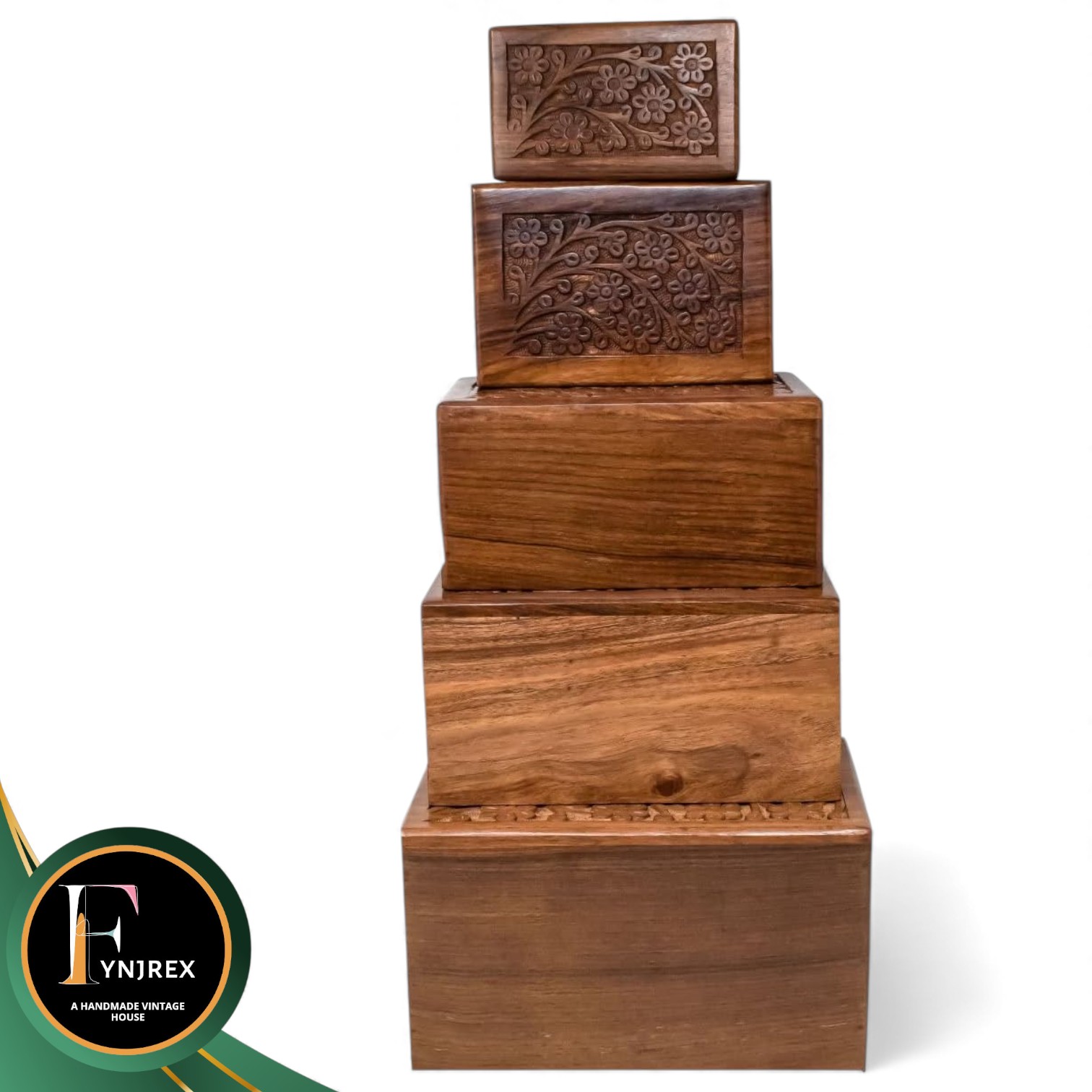Handcrafted Wooden Cremation Urn for Human Ashes – Large Rosewood Memorial Box with Floral Carving, Keepsake Funeral Urn for Men and Women