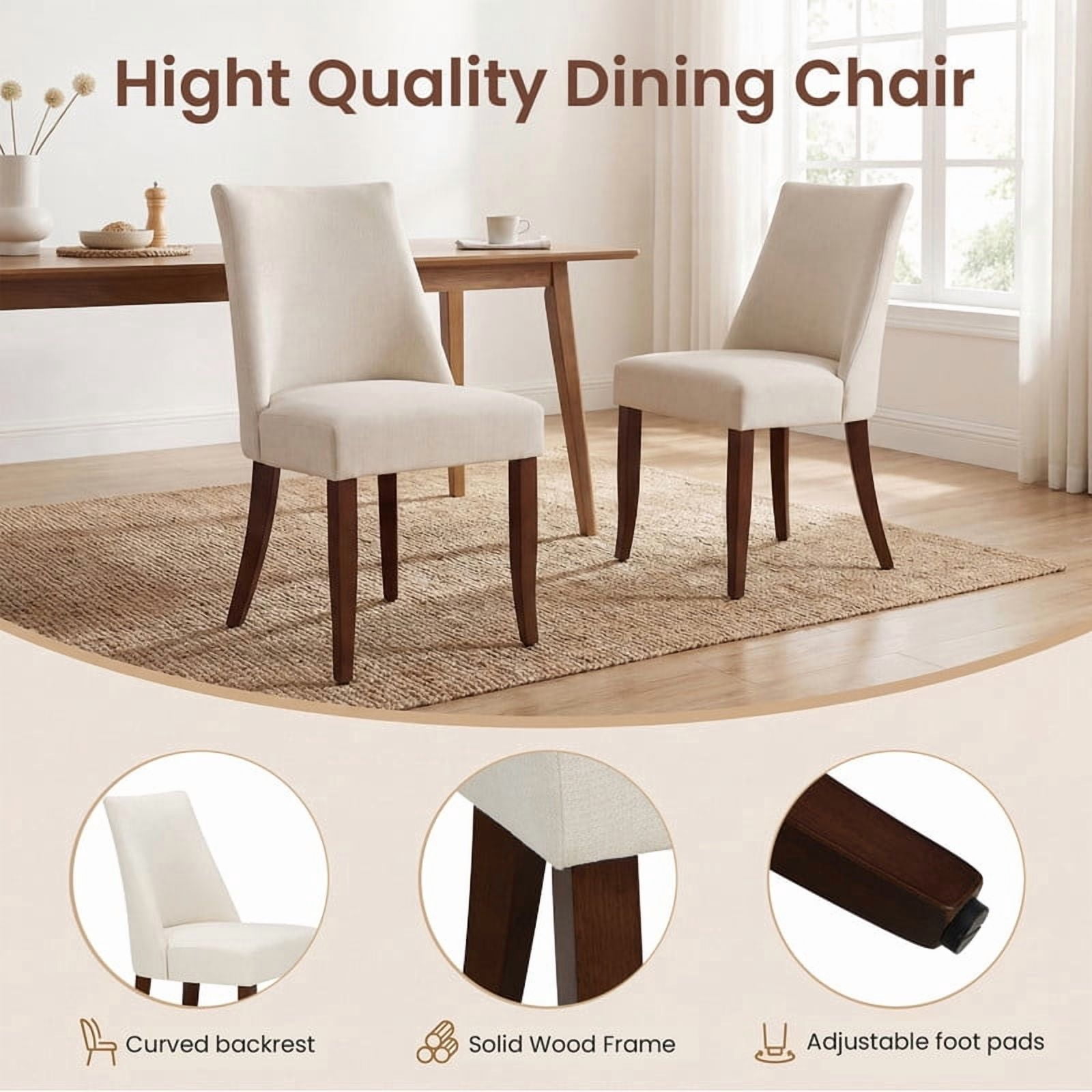 COLAMY Set of 4 Upholstered Dining Chairs, Modern Fabric Kitchen & Dining Room Chairs with Ergonomic High Back and Solid Wood Legs, Farmhouse Side Chairs, Beige