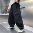 thumbnail image 2 of LILIYA Boys Cargo Pants Straight Leg Casual Trousers For Big Kids Loose Fit Comfortable Long Wide Style, 2 of 5