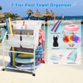 thumbnail image 6 of Yescom Free Standing Pool Side PVC Towel Rack Holder Heavy Duty 7 Bar 4 Lockable Wheels for Outdoor Floats Dryer Clothes Laundry Storage Blue Net, 6 of 9