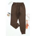 thumbnail image 2 of ABPHQTO Pantalones de cintura elástica con cordón sólido marrón para mujer con bolsillo, 2 of 5