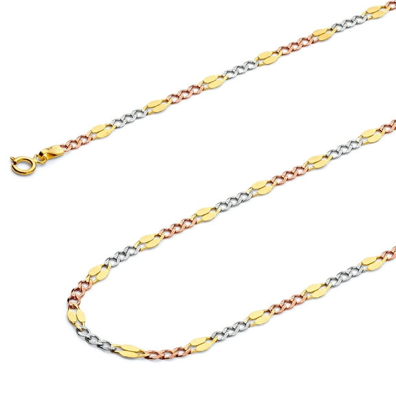 Wellingsale 14k Tri 3 Color Gold Polished Solid 3.2mm Stamped Figaro Chain Necklace with Spring Ring Clasp - 16"