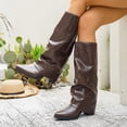 thumbnail image 4 of Fnooota Women's Knee High Boots, PU Non Slip Pointed Toe Pull On Fall Winter Shoes Brown Size 9, 4 of 8