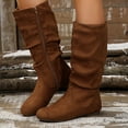 thumbnail image 2 of Mostsola Slouchy Knee High Boots Women Side Zipper Casual Suede Round Toe Flat Mid Calf Boots, 2 of 9