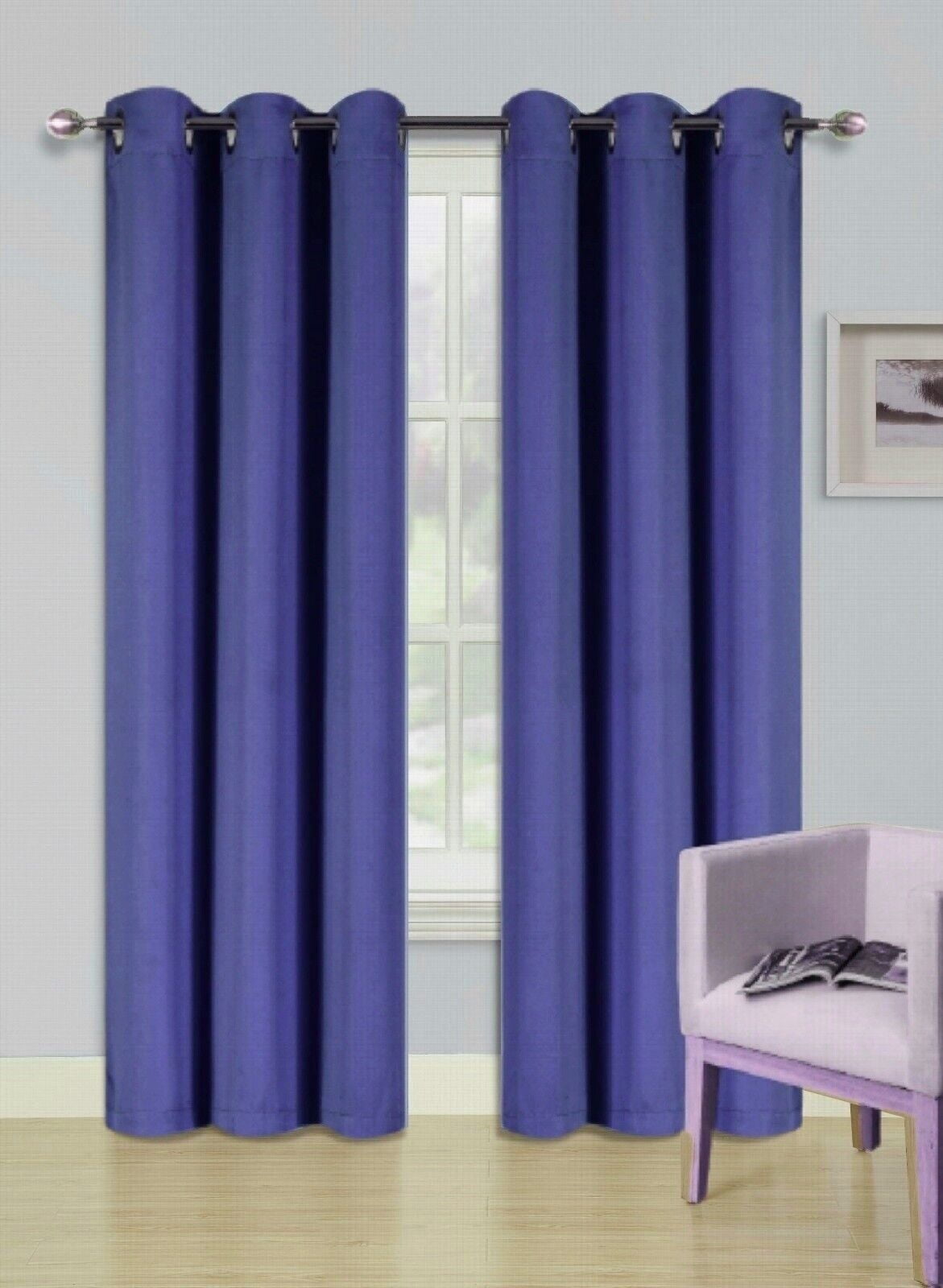 Set of 2 panels K68 navy blue color blackout unlined thermal light blocking drapes for living room window curtain top grommets noise reducing 37' wide X 63' length each panel