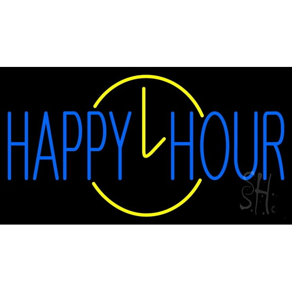 Happy Hour LED Neon Sign 20 x 37 - inches, Clear Edge Cut Acrylic Backing, with Dimmer - Bright and Premium built indoor LED Neon Sign for Bar decor.