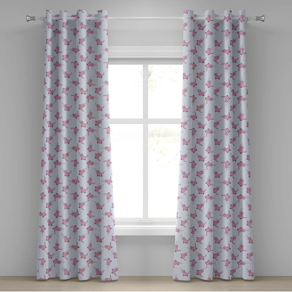 Ambesonne Cat Lover Grommet Curtain, Romantic Pink Kittens, 50" x 72", Pale Grey Pink