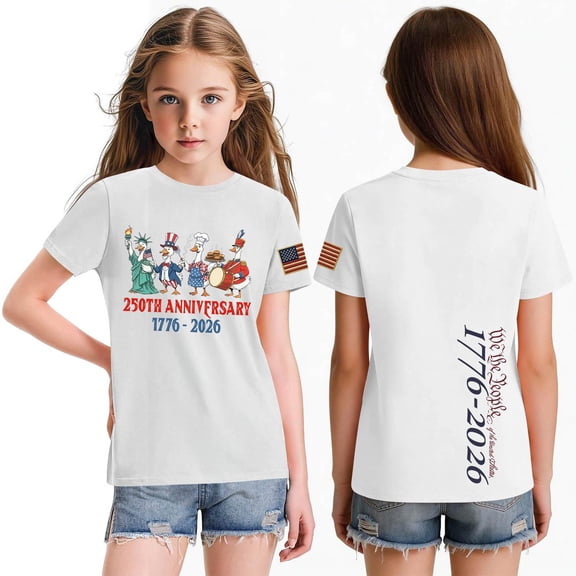 CCRFTGI 4th of July Shirts for Kids Girls Size 10-12 Short Sleeve Happy America 250 Summer Casual T-Shirts 1776 Festival Girls Fashion Tee Top White 12-13 Years