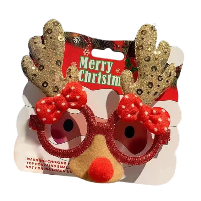 Gafas navideñas, monturas para gafas navideñas, gafas creativas con disfraces navideños Asta y nariz doradas
