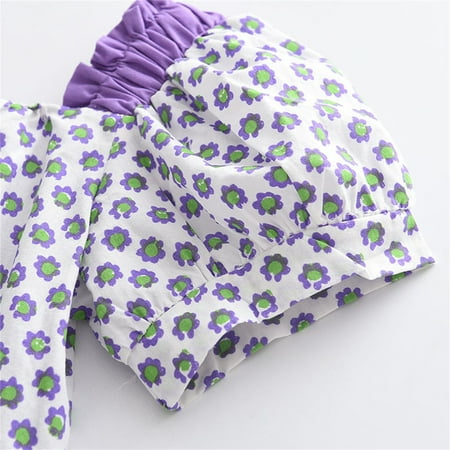 

NECHOLOGY Floral Print Outfits Toddler Kids Baby Girls Square Neck Short Sleeve Floral T Shirt Tops Shorts 2PCS Baby Gift Girls Childrenscostume Purple 4-5 Years