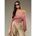 thumbnail image 5 of Women'S Off the Shoulder Striped Sweaters Oversized Long Sleeve Knit Pullover Tops Red S, 5 of 9