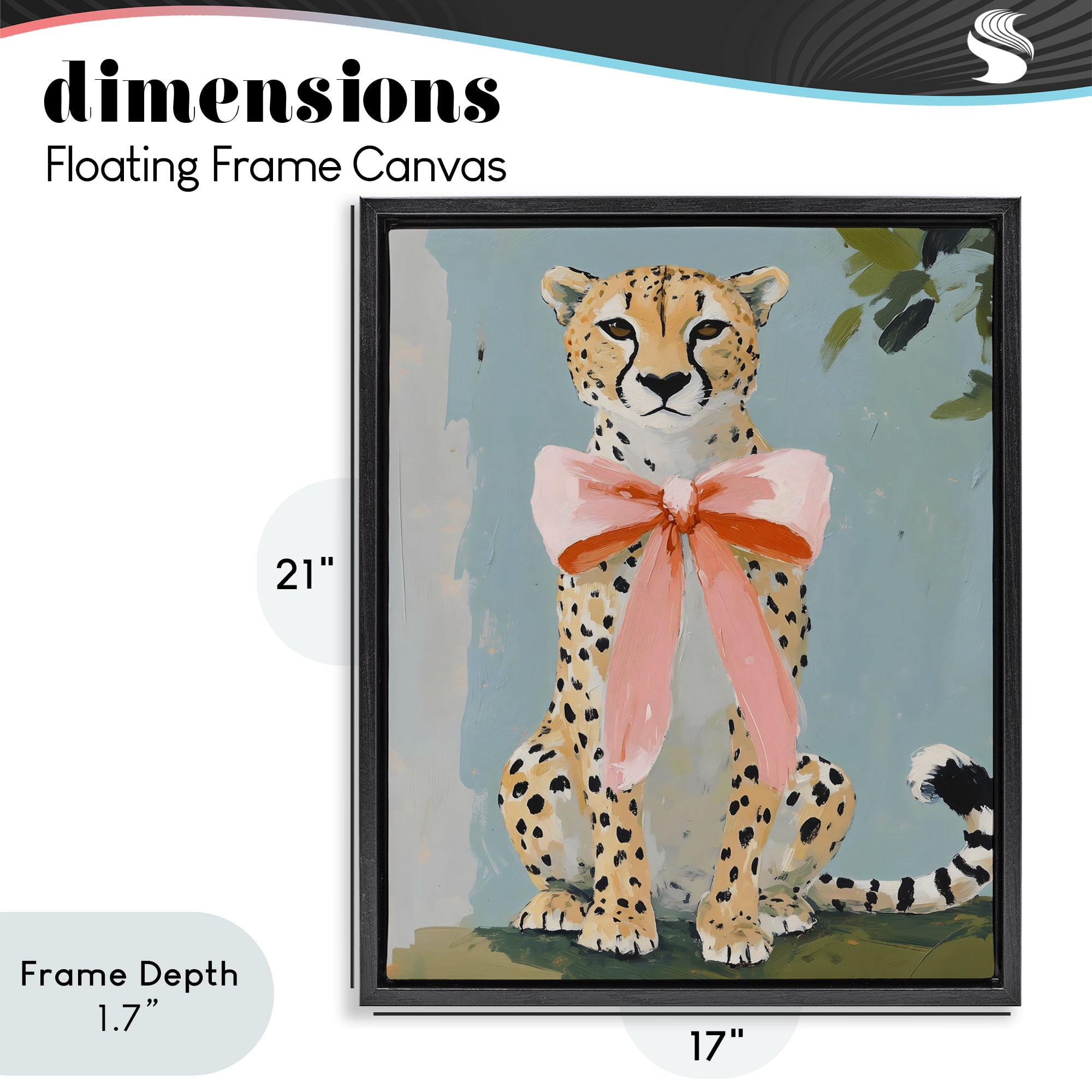 Stupell Industries Cheetah with Big Pink Bow Black Framed Floater Canvas Wall Art, design by The Prints Vibe