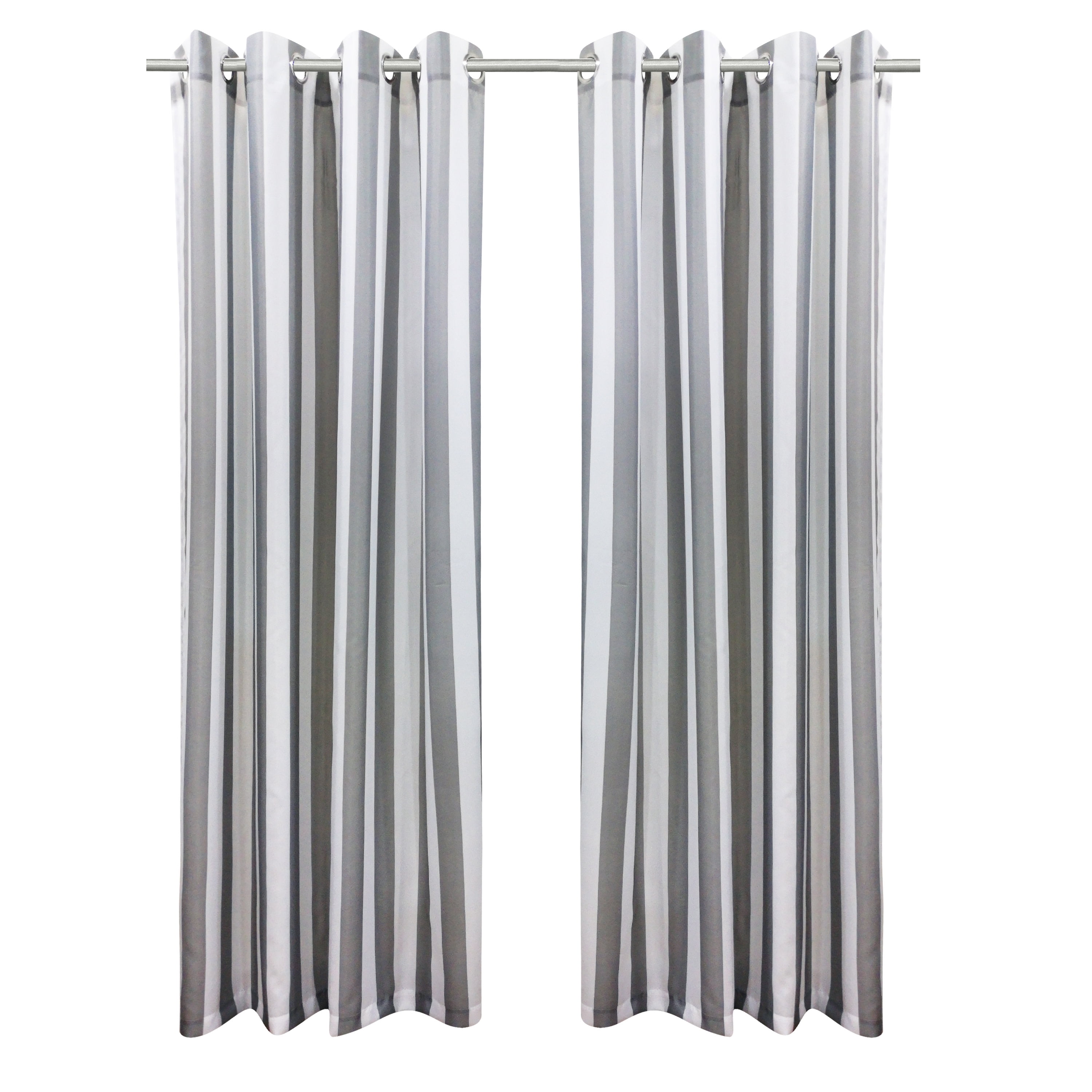 Seaside Stripe Indoor/Outdoor Grommet Curtain Panel - Pair each 50" x 108" in Alloy Grey