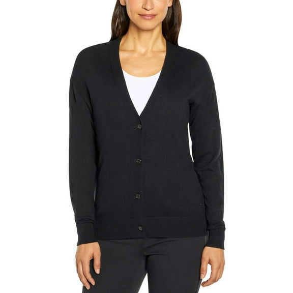 Banana Republic Women's Long Sleeve Cotton Blend Knit Button-up Cardigan-Black / L