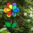thumbnail image 2 of In the Breeze 2654 — 14" Rainbow Double Flower with Leaves, Colorful Outdoor Spinner, 2 of 5