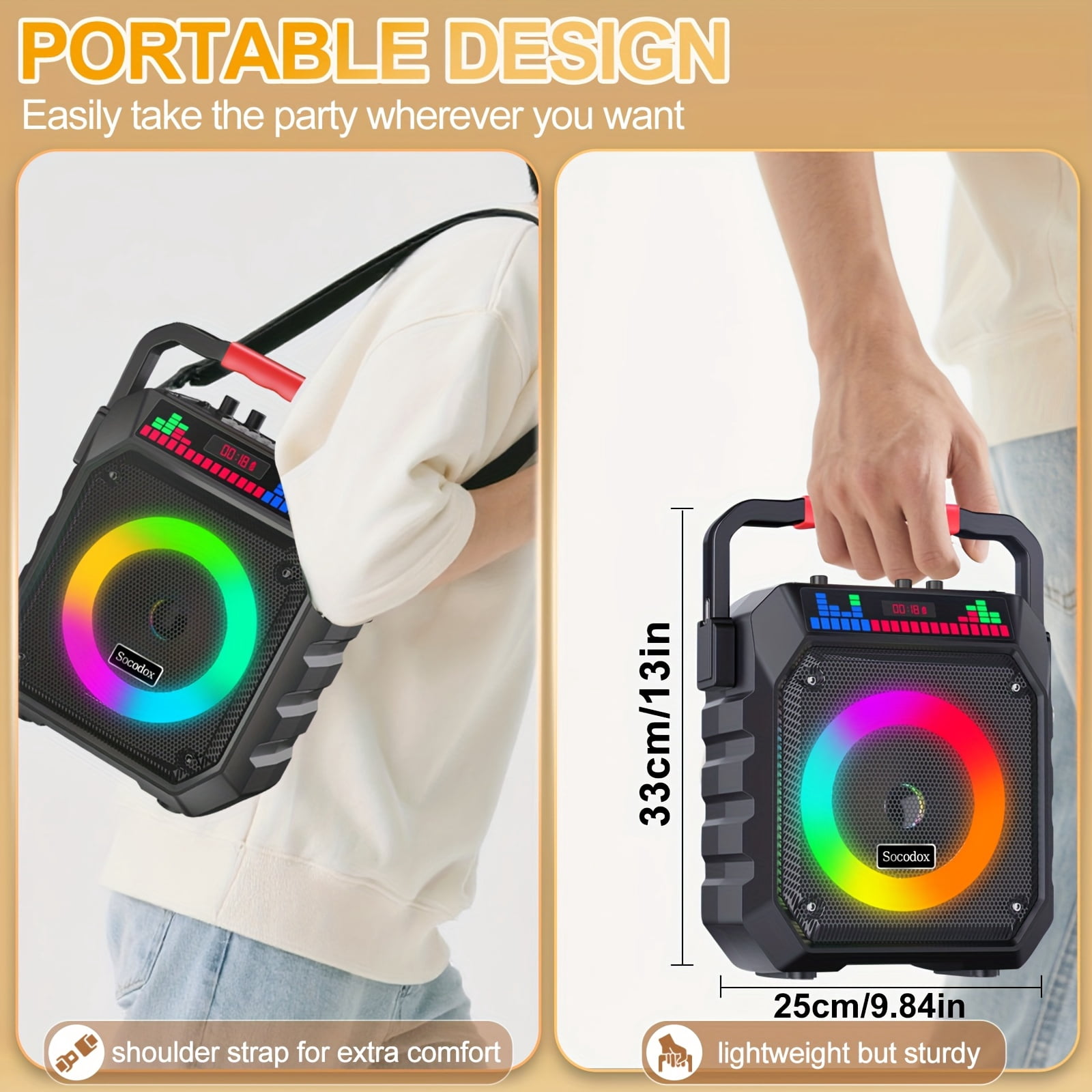Karaoke Machine with Two Wireless Microphones, Portable Speaker with LED Lights for Karaoke Machine for Adults And Kids, Supports BT/USB PA System for Home Singing Outdoor Party, Music Gifts.