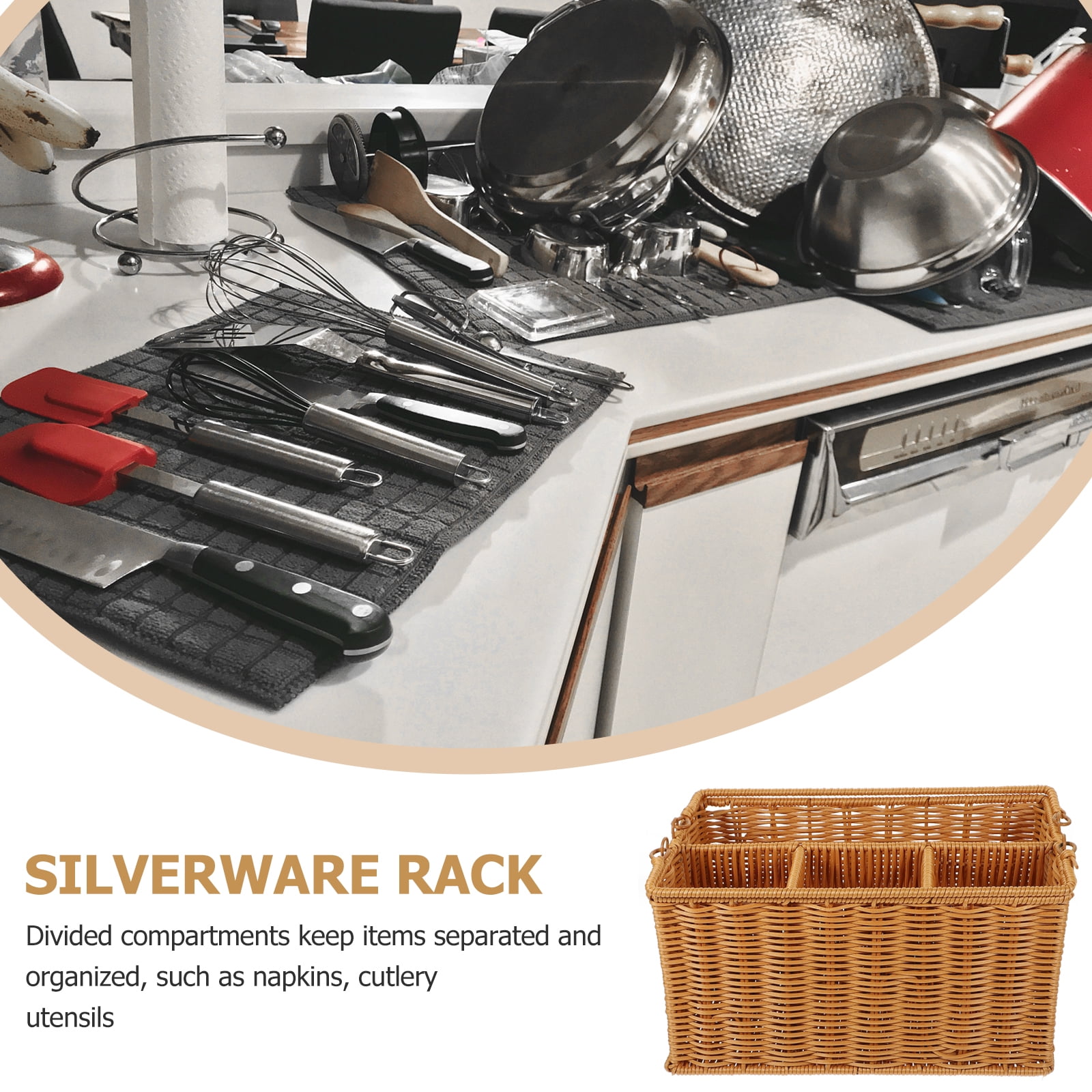 Woven Cutlery Storage Basket Serving Holder Kitchen Organizing Asseriories Plastic Spoons Silverware Utensil Drainer Utensils Imitation Rattan