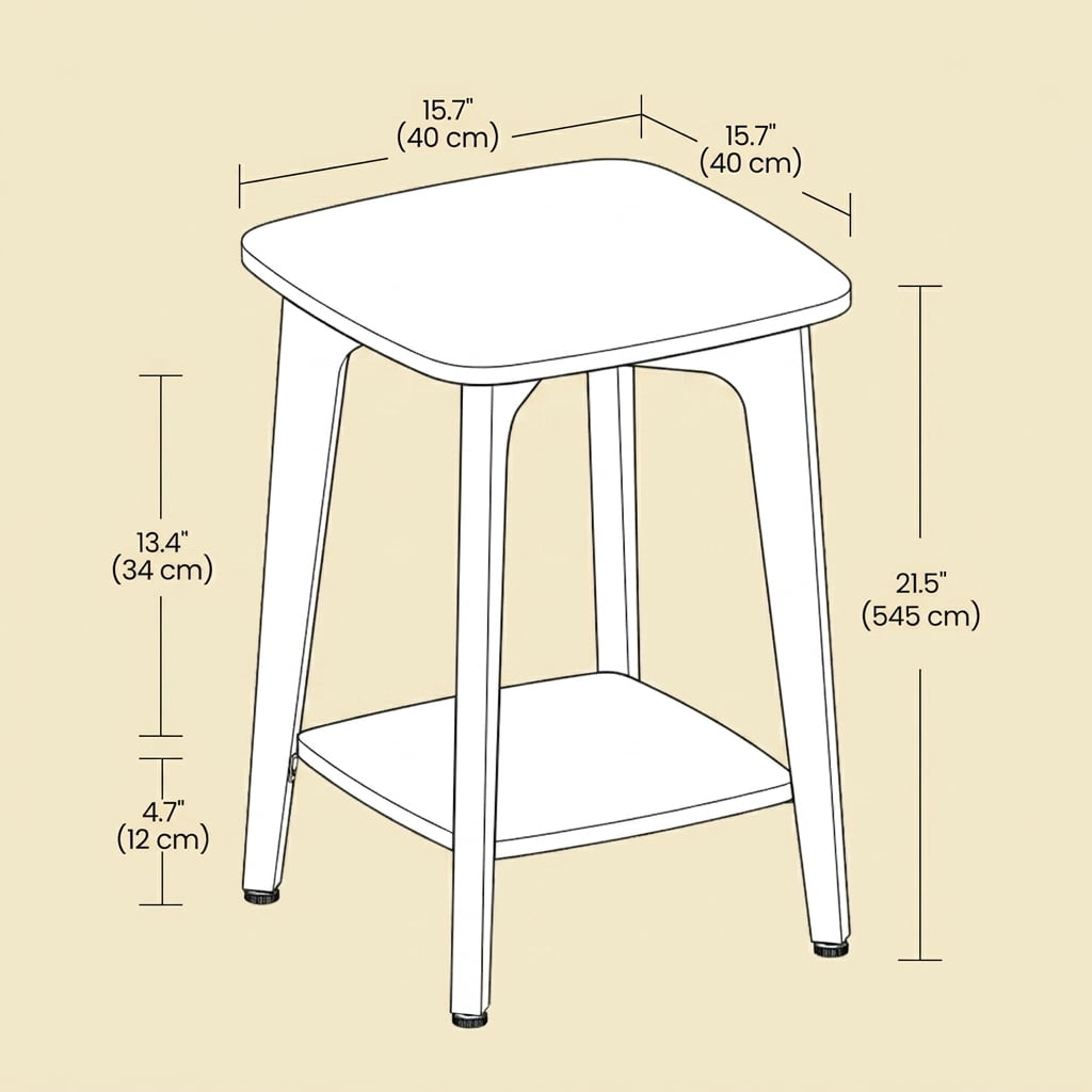 Ledrem MODERN Square Side Table with Storage Shelf, Accent Table, End Table, Honey Brown