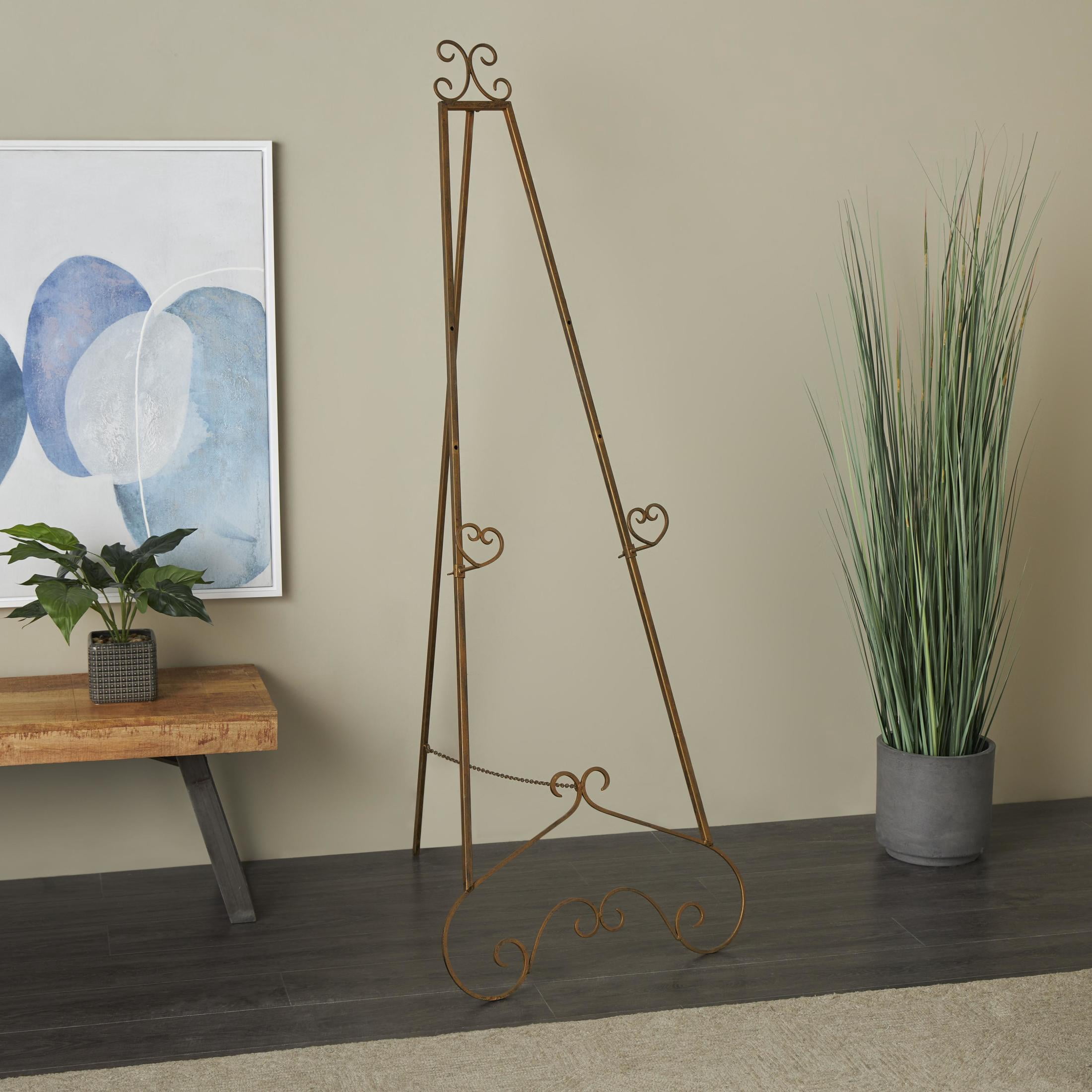 DecMode 25" x 70" Gold Metal Tall Adjustable Floor 3 Tier Scroll Easel, 1-Piece
