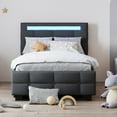 thumbnail image 3 of Harper & Bright Designs Twin Size Upholstered Platform Bed with LED Lights and 2 Drawers, Linen Fabric Bed with Tufted Headboard, Gray, 3 of 15