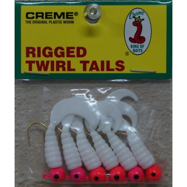 Creme 2" Rigged Twirl Tail Lure, Orange & White, 1/8 oz., 6 Count