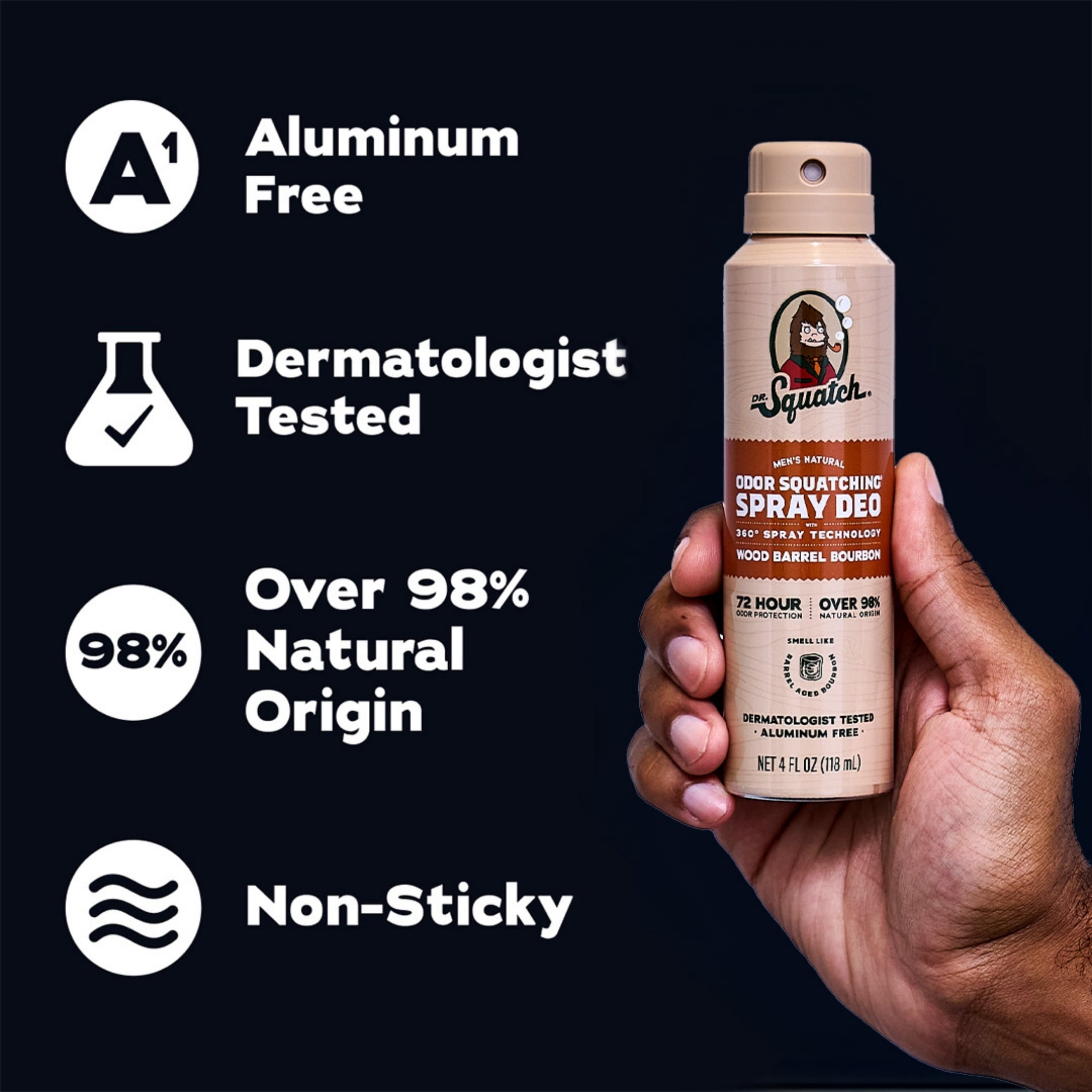 Dr. Squatch Mens Spray Deodorant, Natural Aluminum Free Deodorant for Men, Wood Barrel Bourbon, 4 fl Oz