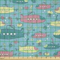 thumbnail image 2 of Ambesonne Nautical Fabric by the Yard Microfiber, Submarines Corals Fish, 5 Yards, Pink Cream and Blue, 2 of 2