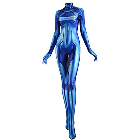 Samus Zero Costume Spandex Blue Color 3D Printed Girl Cosplay Bodysuit
