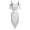 thumbnail image 3 of SiiRoh Women's Glittery Latin Dance Dress Asymmetrical Tassel Mini Dress Rumba Salsa Ballroom Dancewear Ivory XXL, 3 of 5