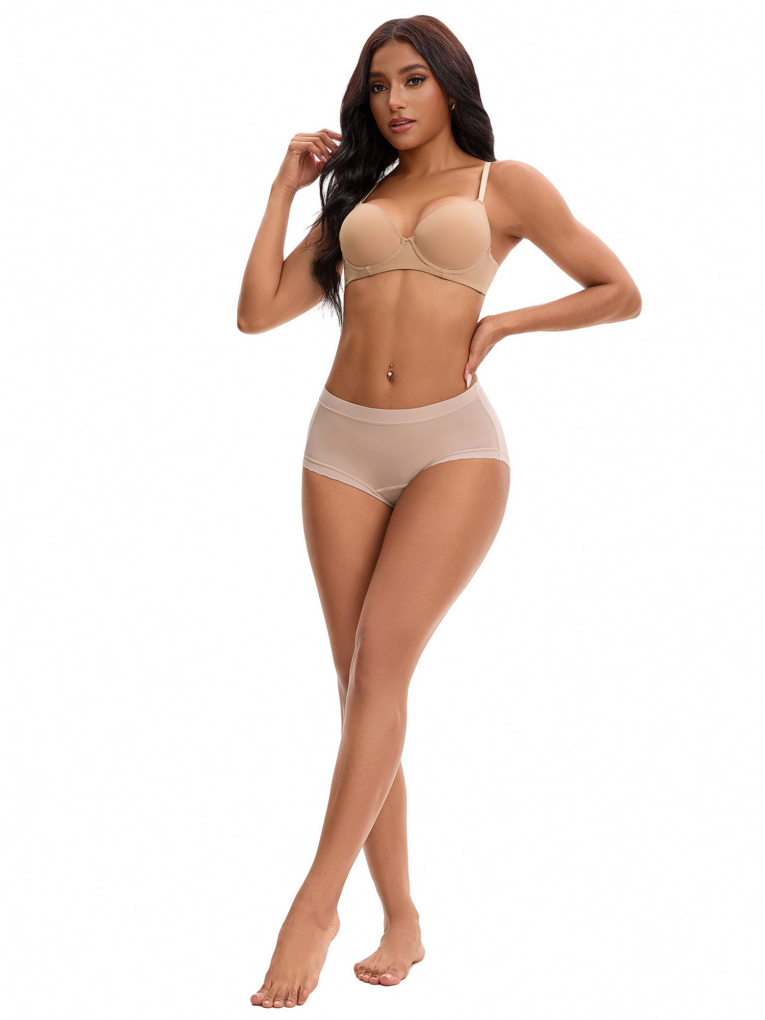 Unique Bargains High Rise Full Coverage Soft Briefs L Beige