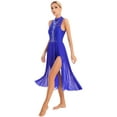thumbnail image 3 of Lejafay Women's Lyrical Modern Contemporary Dance Costume Sleeveless Rhinestone Cutout Leotard Side Royal Blue L, 3 of 7