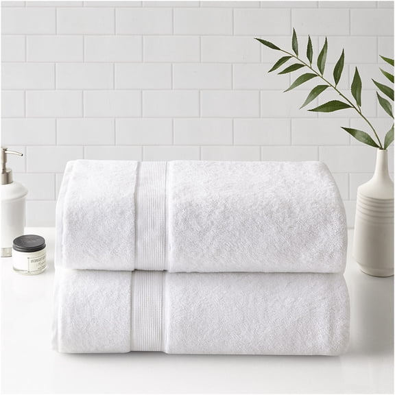 JERFIT Premium Antimicrobial Bath Towel Set, 2-Piece 100% Cotton Bath Sheets, Extra Large & Absorbent, OEKO-TEX Certified, Machine Washable, White