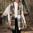 thumbnail image 2 of Youmylove Womens Coats Plaid Vest Coat Leisure Lapel Neck Button Front Sleeveless Jacket Outerwear Dressy Classic Outerwear, 2 of 7
