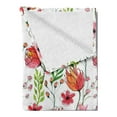 thumbnail image 2 of Floral Soft Flannel Fleece Throw Blanket, Scribbles of Flowers and Leaves in Watercolor Effect, Cozy Plush for Indoor and Outdoor Use, 50" x 60", Pink Green, by Ambesonne, 2 of 5