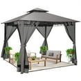 thumbnail image 5 of COBIZI Easy Assembly Outdoor Furniture Patio Canopy,10x10 Outdoor Gazebo with Mosquito Netting,Shade Tent for Party, Backyard, Deck, Patio Lawn & Garden,Gray, 5 of 13