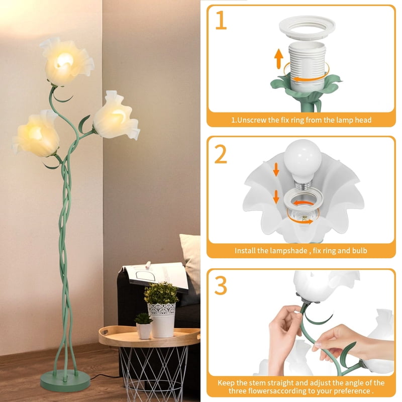 Stylish 3-Headed Flower Floor Lamp with Adjustable LED Arms Modern Tall Standing Light for Living Room, Bedroom, Reading Areas