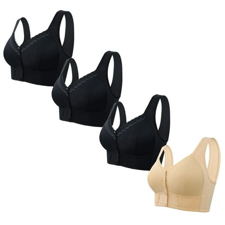 Black of Friday Deals!Clearance Staron 4PC Bras for Women No Underwire Front Closure Bra Soft Strap Wireless Bra Comfortable Everyday Bras Comfy Bra