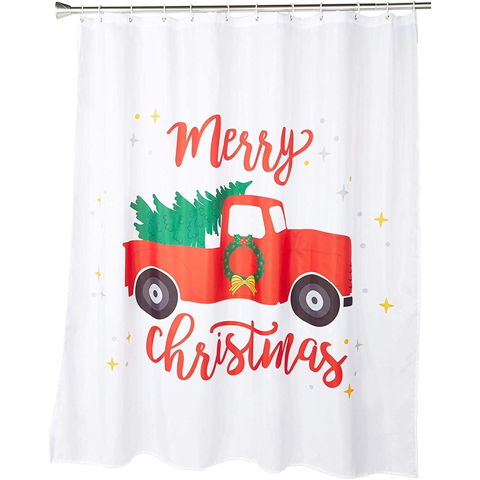 Retro Christmas Truck Shower Curtain Bedroom Decor Fabric  & 12hooks 71*71inch 