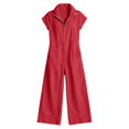 thumbnail image 3 of ZHOGXU Summer Overalls For Women Short Sleeve Zip Up Jumpsuits Relaxed Fit Wide Leg Rompers Office,Red,XXL, 3 of 3