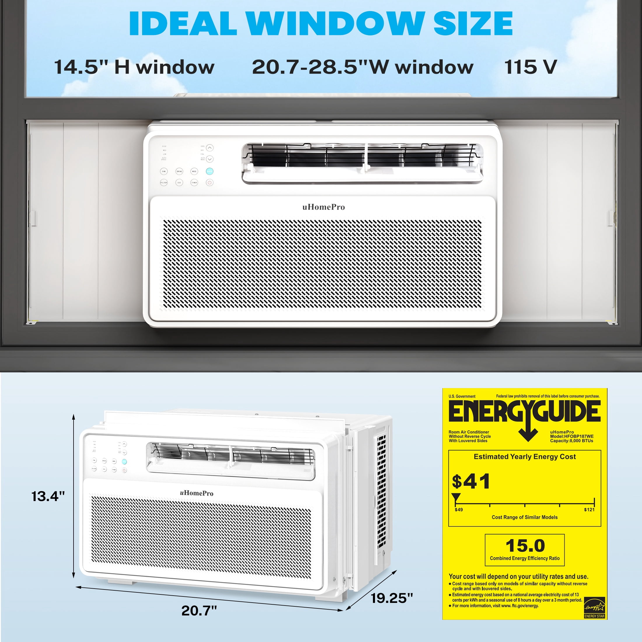 8000 BTU Window Air Conditioner with Wifi, Ultra Quiet Smart Inverter Window AC Units Cools up to 350 sq. ft, Up to 35% Energy Savings, Window Unit with Remote Control, 4 Modes(Auto, Cool, Dry, Fan)