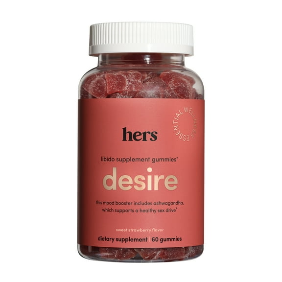 Hers Desire Libido Supplement Gummies with Ashwagandha Extract, Sweet Strawberry Flavor, 60 Count