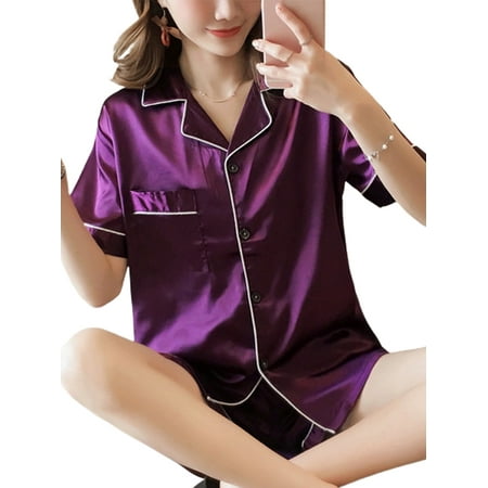 

UPAIRC Women s Plain Pyjamas Set Short Sleeve Nightwear Loungewear Pajamas Casual Sleepwear