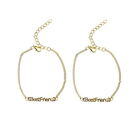 Art Attack Goldtone Matching Duo BFF Best Friends Block Letter Bracelet Charm Gift (Matching Names For Best Friends)