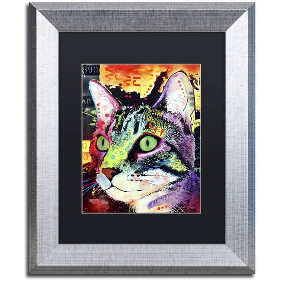 Trademark Fine Art "Curiosity Cat" Canvas Art by Dean Russo, Black Matte, Silver Frame